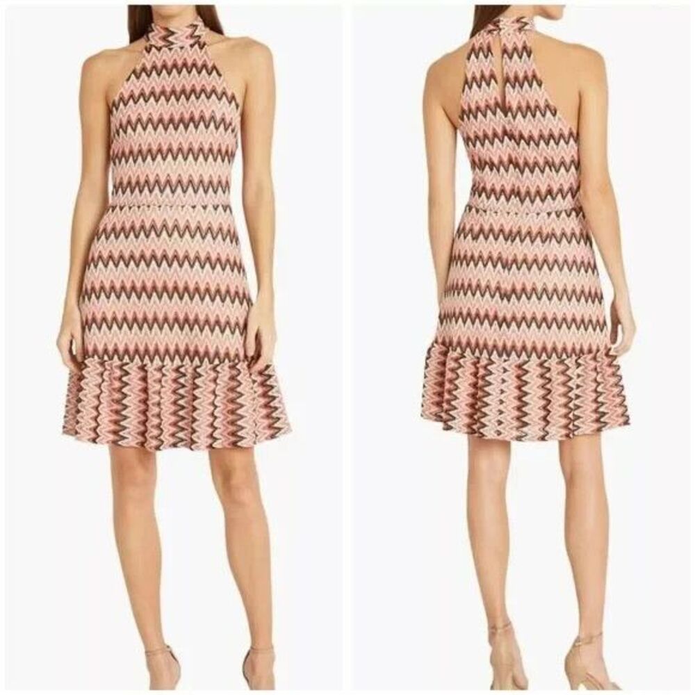 NEW Donna Morgan Sleeveless Dress Chevron Print Crochet Size 12 Natural